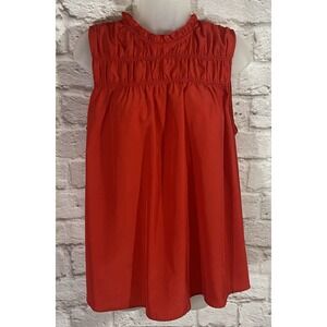 JOIE Victorian Romantic Red Smocked Ruffle Neck Tank Top Womens Size Large